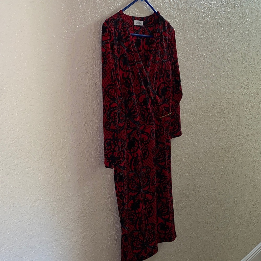 Calvin Klein Collection Red and Black Long Sleeve Dress